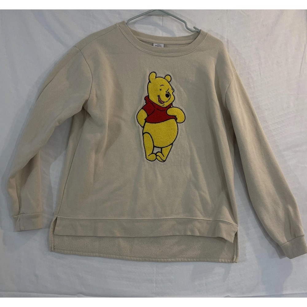 Disney Winnie‎ The Pooh Sweatshirt Womens XL White Fleece Pullover Crewneck
